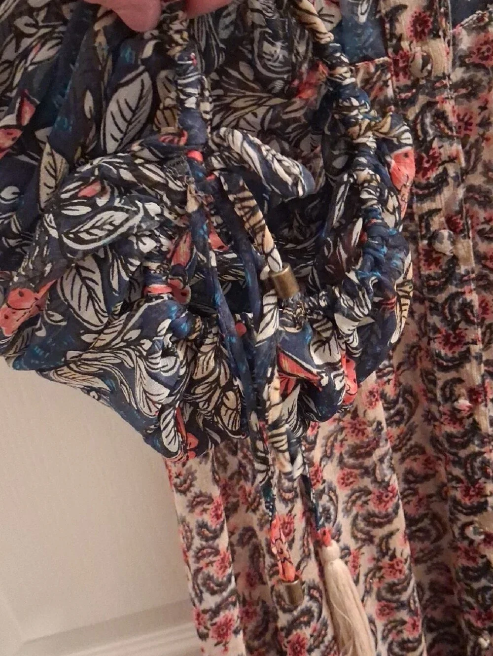 Free People Floral Tiered Maxi Dress in Navy, Beige and Rose - Picture 8 of 11